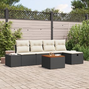 Conjunto de Sofá de Jardim com 6 Peças e Almofadas em Rattan Preto
