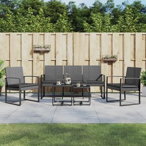 vidaXL 5 pcs conj. jantar p/ jardim c/ almofadões vime PP cinza-escuro