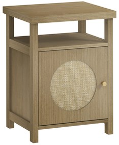 HOMCOM Mesa de Cabeceira com Porta de Vime Prateleira Aberta e Compartimento 40x35x55 cm Madeira