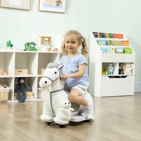 Cavalo Elétrico com Música Bateria 6V Brinquedo Elétrico Toque Suave Rodas Silenciosas de PU Movimento para a Frente 74x34x51 cm Branco