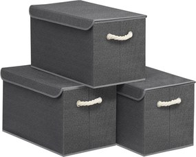 Conjunto de 3 Caixas de armazenamento com tampa, cinza ardósia