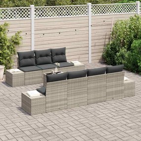 Sofá de Jardim de 8 Peças em Rattan Sintético Cinza Claro com Almofada