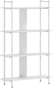 HOMCOM Estante de 4 Níveis Estante para Livros com Painel Perfurado e Estrutura Metálica 100x35x160,5 cm Branco | Aosom Portugal