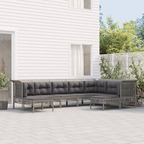 vidaXL 9 pcs conjunto lounge de jardim c/ almofadões vime PE cinzento