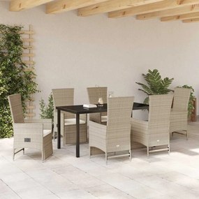 Conjunto de Cadeiras de Jardim Reclináveis 7 pcs Bege