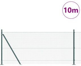 Cerca de Fio Soldado com 7 Postes Flangeados Verde 0.8x10 m Aço