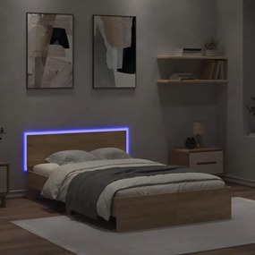 Estrutura cama c/ cabeceira/luzes LED 135x190cm carvalho sonoma