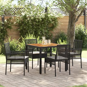 vidaXL Conjunto de Jantar de Jardim de 5 Peças com Almofadas Preto Polyrattan
