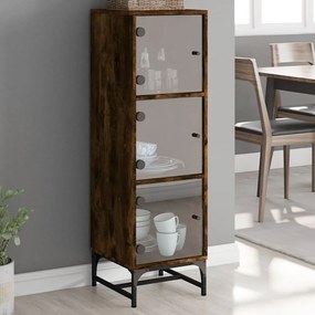 vidaXL Aparador alto c/ portas de vidro 35x37x120 cm carvalho fumado