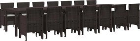 vidaXL Conjunto de Jantar para Jardim com Almofadas 15 pcs Castanho PP