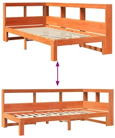 Cama com estante sem colchão 75x190cm pinho maciço castanho-mel