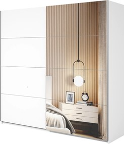 Roupeiro Melvele 111, Branco, 210x221x61cm, Portas para roupeiro: Deslizante, Número de prateleiras: 5, Número de prateleiras: 5