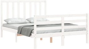 Estrutura de cama de casal c/ cabeceira madeira maciça branco