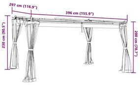 Gazebo com paredes de malha 4x3 m aço creme