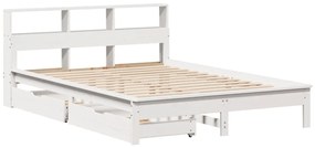 Cama com estante sem colchão 140x200 cm pinho maciço branco