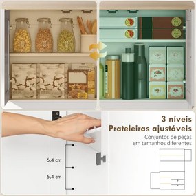 Armário de Cozinha com 3 Portas 2 Gavetas 3 Prateleiras na Porta 8 Ganchos Bancada Ampla 100x40x162 cm Branco
