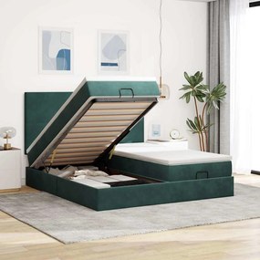 Estrutura de cama otomana com colchão verde escuro Veludo