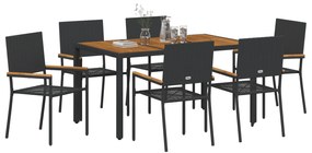 Conjunto de Jantar de Jardim vidaXL 7 Peças Preto em Rattan Poly
