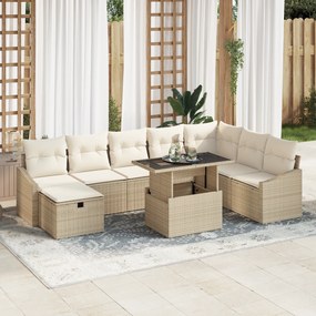 Conjunto de Sofá de Jardim 9 Peças com Cushions Bege em Rattan Polieti