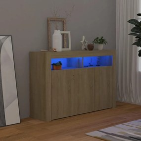 Aparador Giancarlo com Luzes LED de 115 cm - Carvalho - Design Moderno