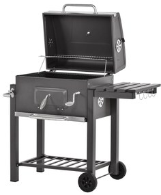 Outsunny Barbecue a Carvão com Rodas Prateleira Lateral e Termômetro Barbecue a Carvão para Jardim Campismo Exterior 115x56x108cm Cinza