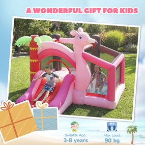 Castelo Insuflável para Crianças com Insuflador Escorrega Cama Elástica Piscina de Bolas Cesto de Basquetebol 255x230x196 cm