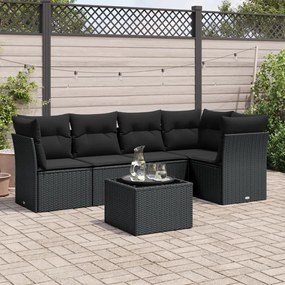 6 pcs conjunto sofás de jardim c/ almofadões vime PE preto