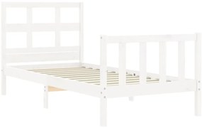 Estrutura cama de solteiro c/ cabeceira madeira maciça branco
