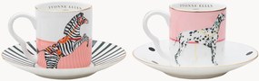 Chávenas de café expresso e pires em porcelana fine bone china Zebra, conjunto de 2