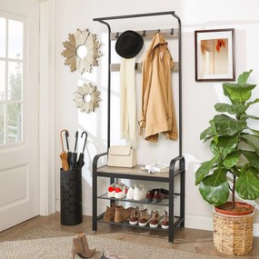 Cabide Bengaleiro entrada Hall com banco e sapateira 33,7 x 72 x 183 cm preto-greige