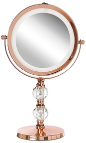 Espelho de maquilhagem rosa dourado com LED ø 18 cm CLAIRA Beliani