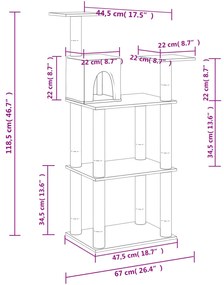 Árvore p/ gatos c/ postes arranhadores sisal 119cm cinza-escuro