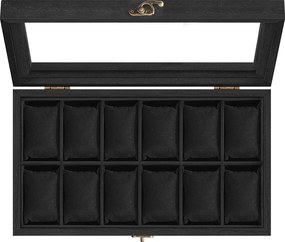 Caixa para relógios com 12 compartimentos 21 x 35 x 8,5 cm preto