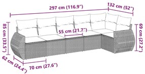 6 pcs conjunto sofás de jardim c/ almofadões vime PE preto