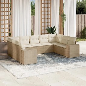 9 pcs conjunto de sofás p/ jardim com almofadões vime PE bege