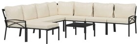 9 pcs conjunto lounge de jardim aço c/ almofadões areia