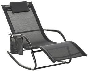 Outsunny Espreguiçadeira Baloiço de Exterior com Apoio de Cabeça Acolchoado e Bolso Lateral 150x62x88 cm Preto