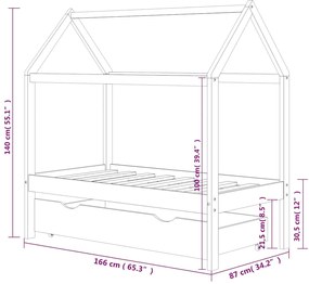Estrutura de cama para crianças c/ gaveta 80x160cm pinho maciço