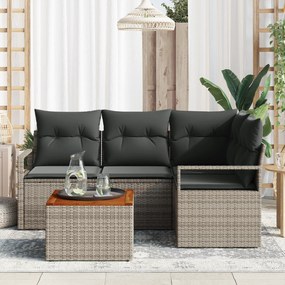 Conjunto de Sofás de Jardim de 5 Peças com Almofadas Cinzas de Rattan