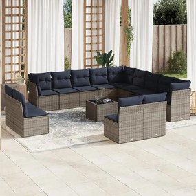vidaXL 14 pcs conjunto sofás p/ jardim c/ almofadões vime PE cinzento