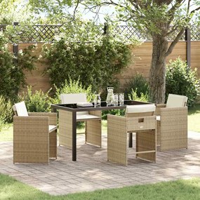 vidaXL Conjunto de Jantar de Jardim de 5 Peças com Almofadas Bege Rattan PE
