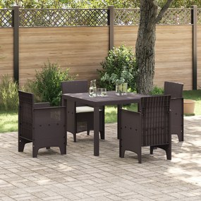vidaXL Conjunto de Jantar de 5 Peças com Almofadas Castanho Polirattan