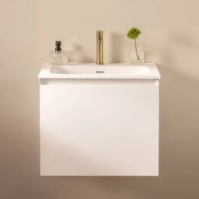 Conjunto De Móvel De Casa De Banho Suspenso Em Madeira Com Lavatório Integrado Macrae Branco & Sem Espelho & Dourado Escovado - Sklum