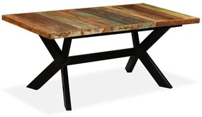 Mesa de jantar madeira reciclada maciça + aço em cruz 180 cm