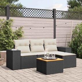 5 pcs conjunto sofás de jardim com almofadões vime PE preto
