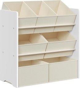 Estante para crianças com 7 caixas de arrumação em tecido não tecido 29,5 x 62,5 x 60 cm branco e bege