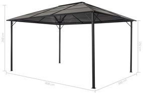 Gazebo com telhado alumínio 4x3x2,6 m preto