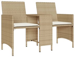 Sofá de jardim de 2 lugares com mesa e bancos vime PE bege