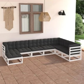 vidaXL 8 pcs conjunto lounge de jardim c/ almofadões pinho maciço
