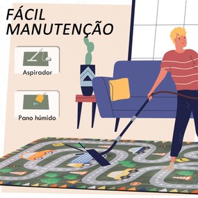 Tapete para Crianças Tapete Infantil com Desenho de Estrada e Antiderrapante 230x160 cm Verde
